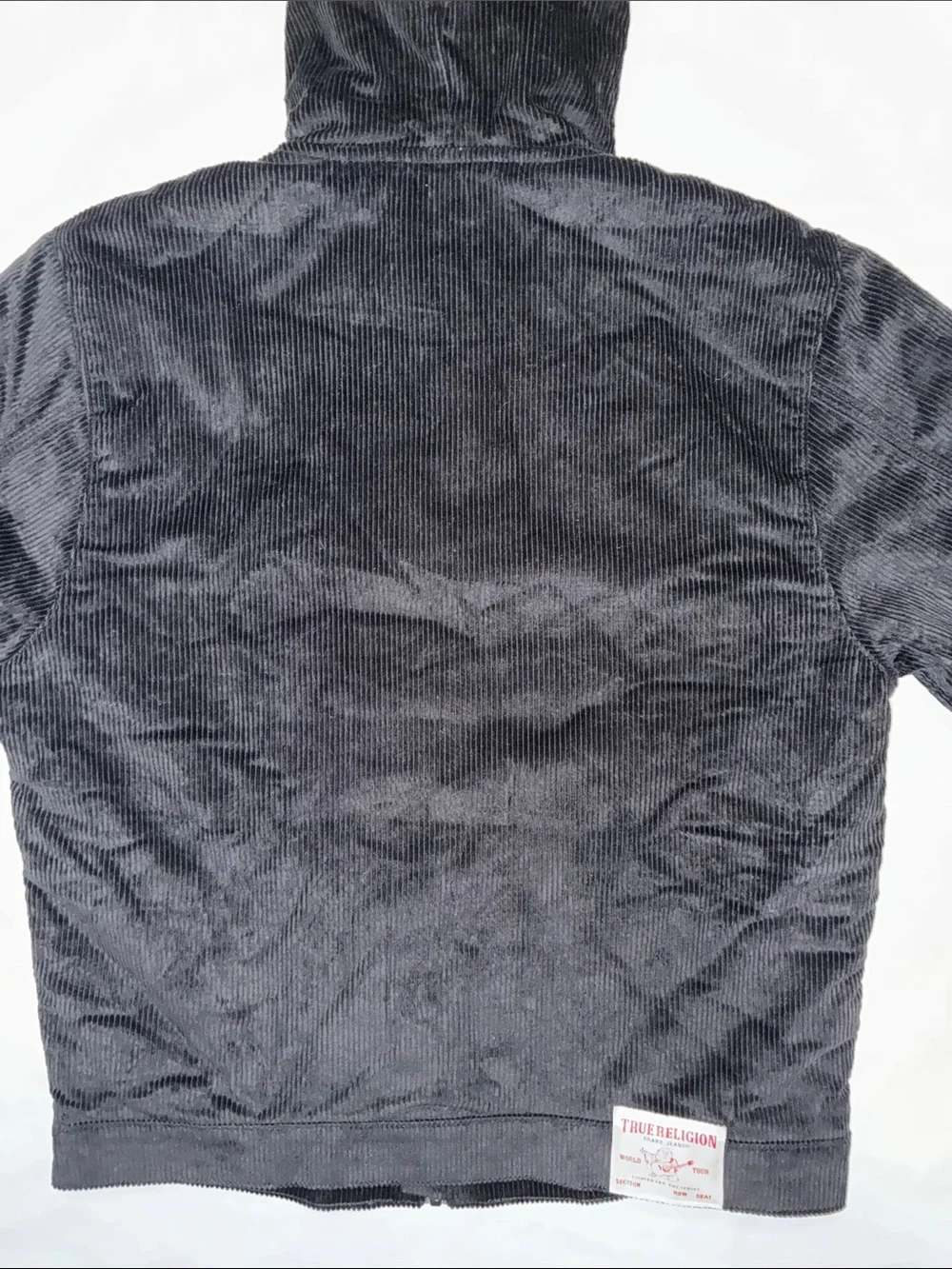 True Religion Black Hooded Corduroy Zip-Up Jacket